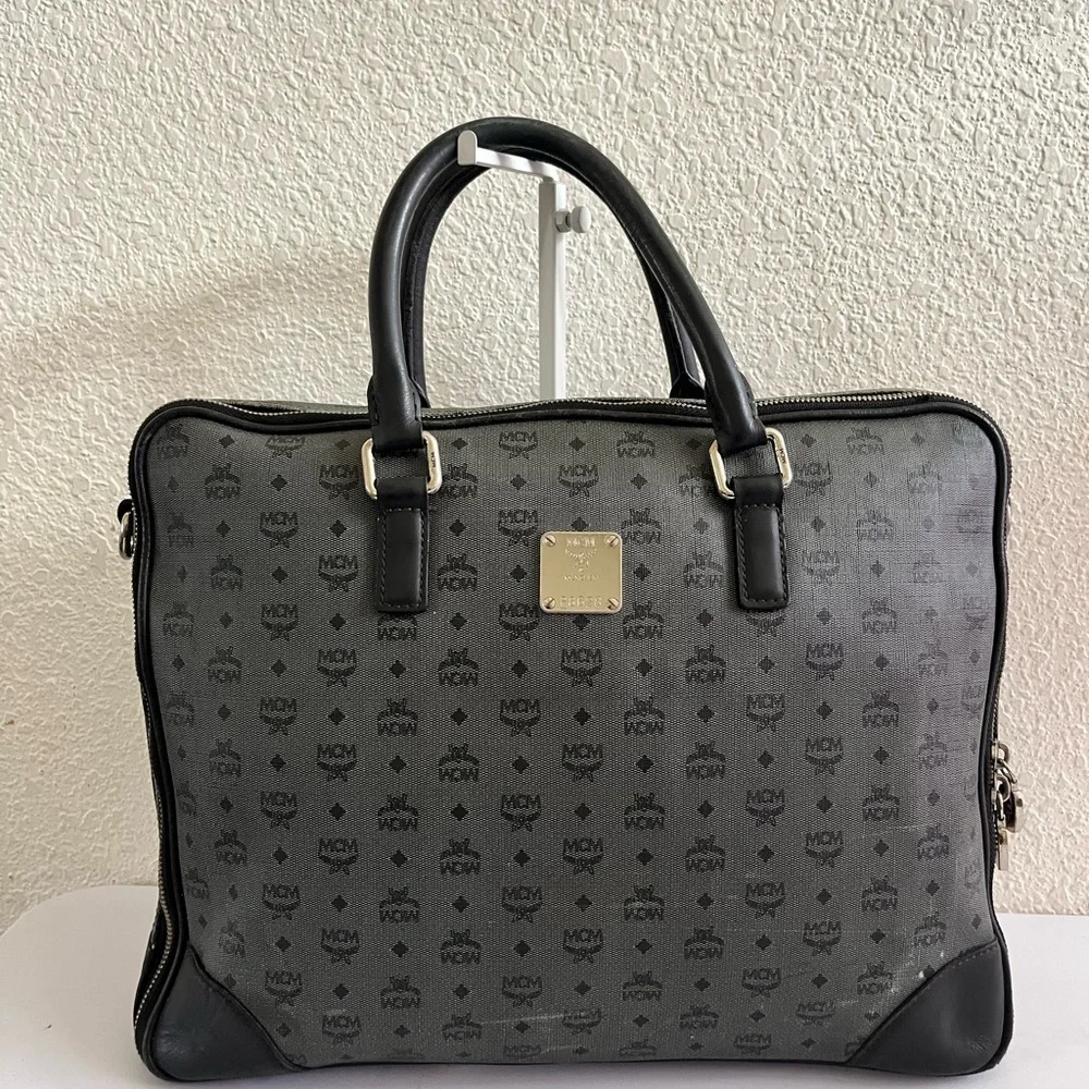 MCM Black and Gray Monogram Briefcase